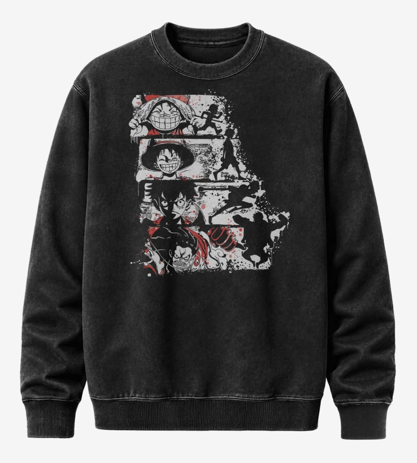 Poleron Polo Acid Wash Negro de Luffy Gears