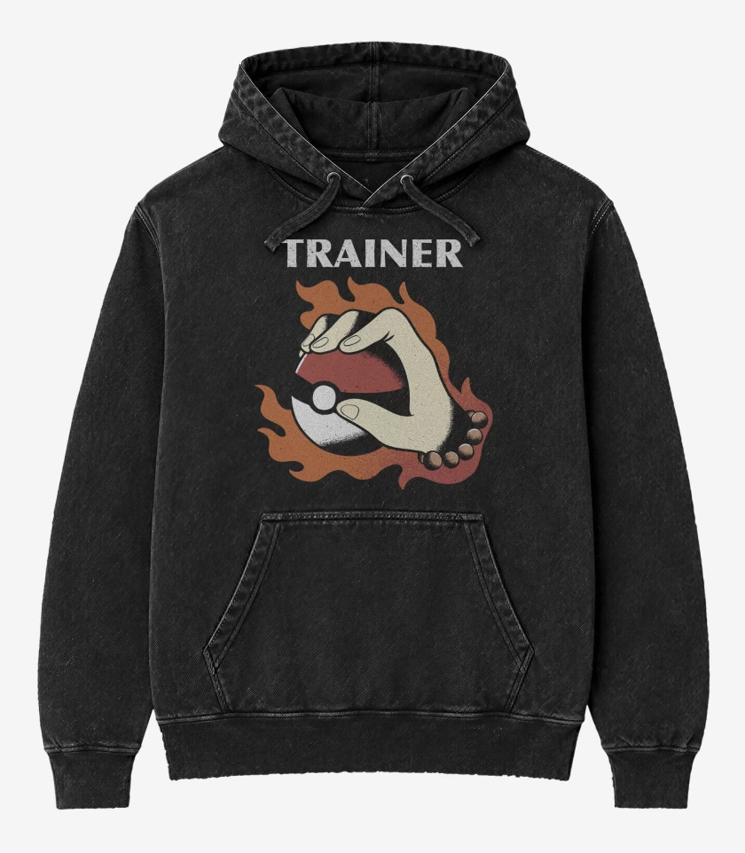 Poleron Canguro Acid Wash Negro de Entrenador Pokemon