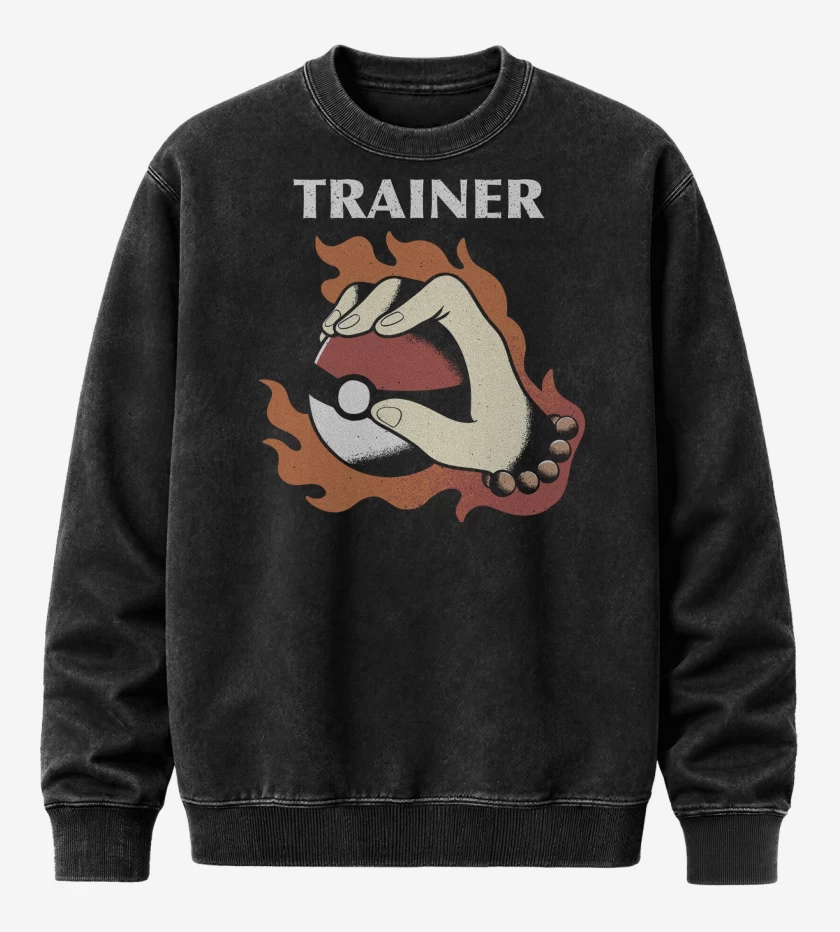 Poleron Polo Acid Wash Negro de Entrenador Pokemon