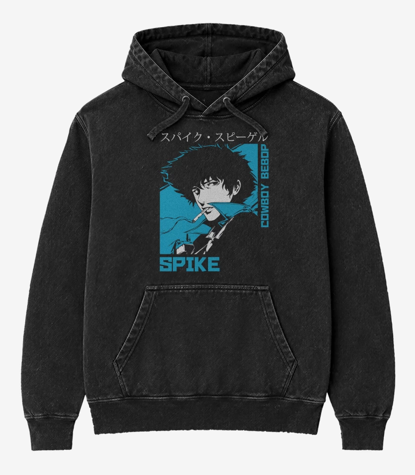 Poleron Canguro Acid Wash Negro de Cowboy Bebop Spike