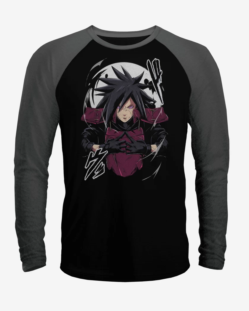 Polera Raglan Negro / Negro Heather de Naruto Madara Uchiha