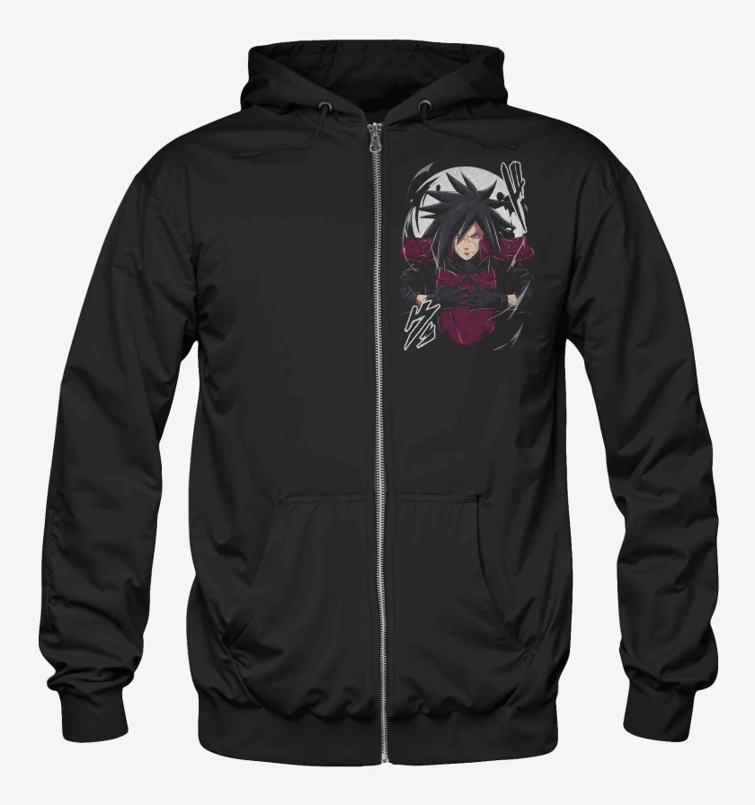 Poleron Canguro con cierre Negro de Naruto Madara Uchiha