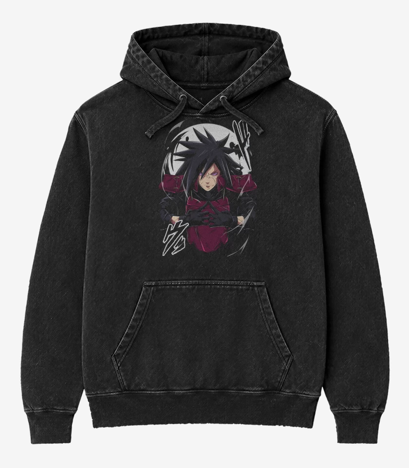 Poleron Canguro Acid Wash Negro de Naruto Madara Uchiha