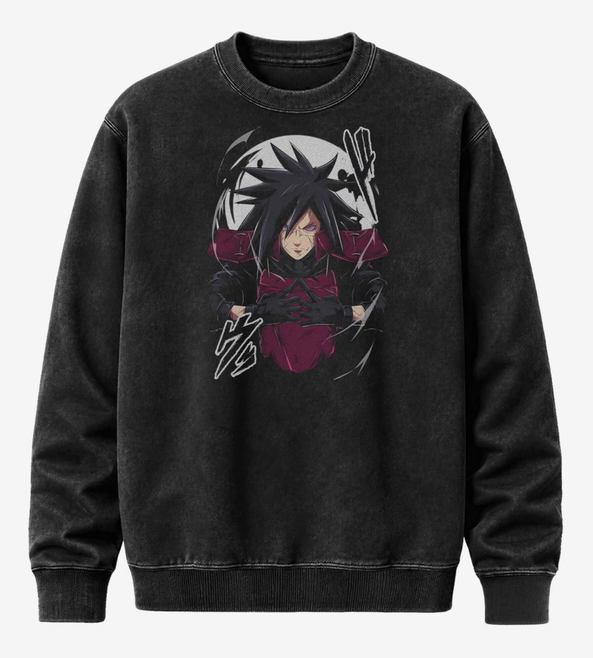 Poleron Polo Acid Wash Negro de Naruto Madara Uchiha