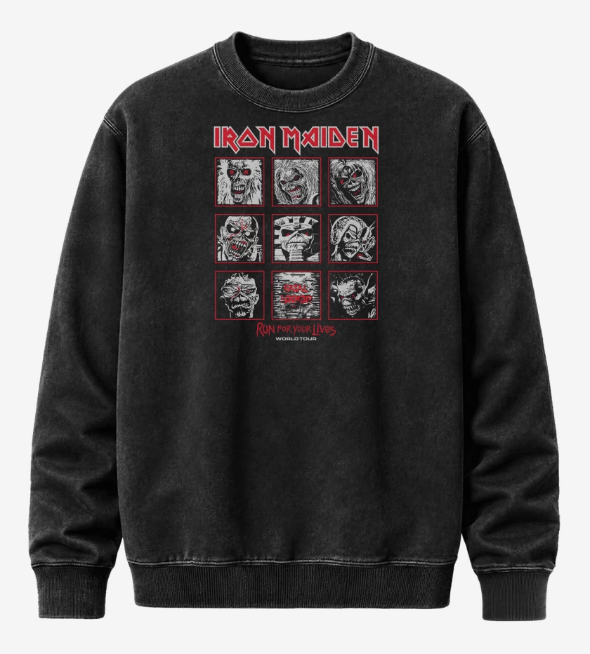 Poleron Polo Acid Wash Negro de Iron Maiden Eddies Run For