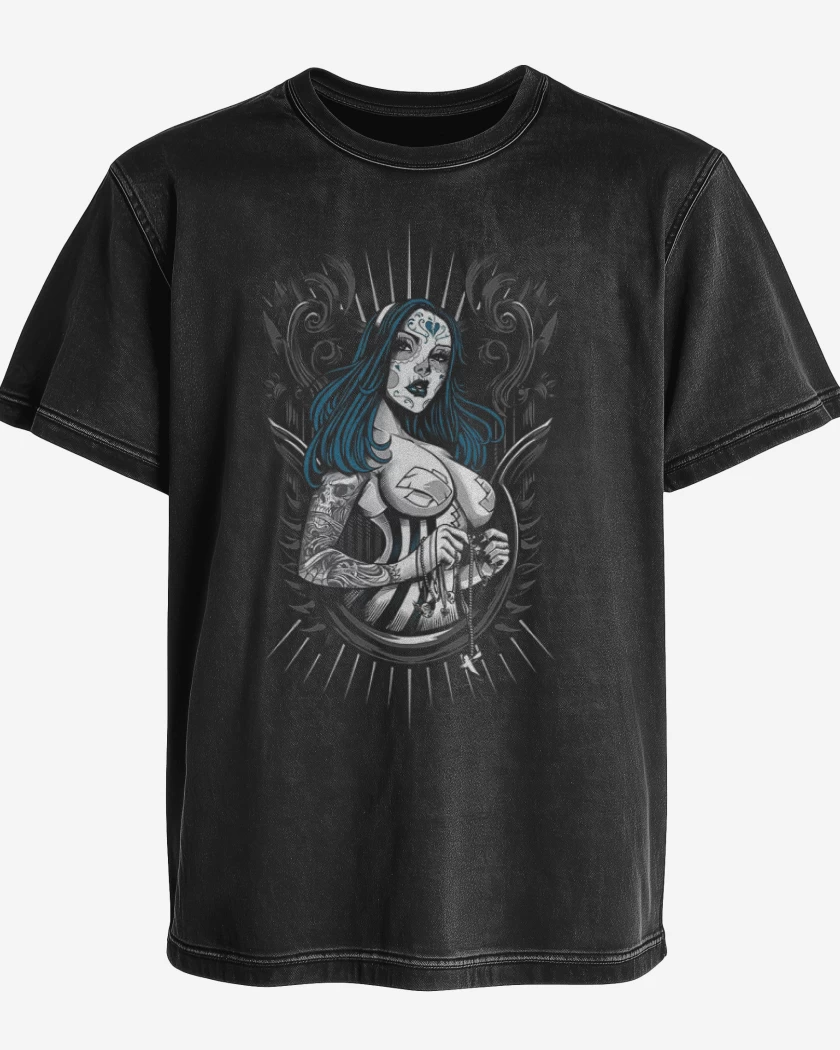 Polera desgastada Negro de Skull sugar full color