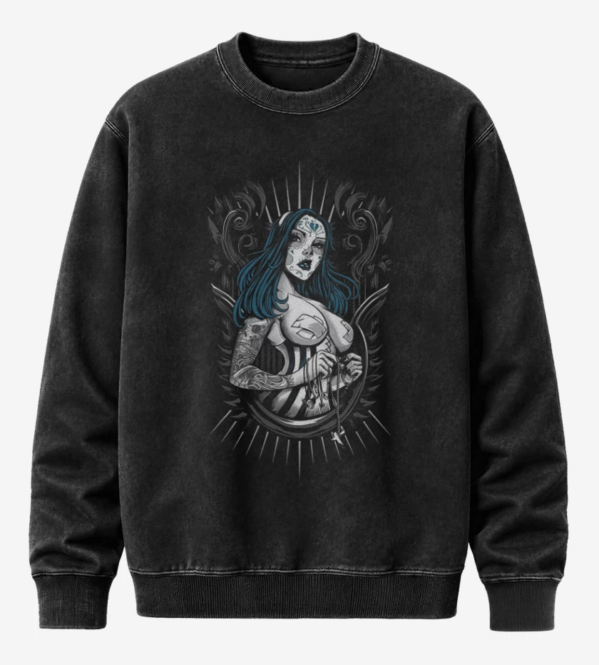 Poleron Polo Acid Wash Negro de Skull sugar full color
