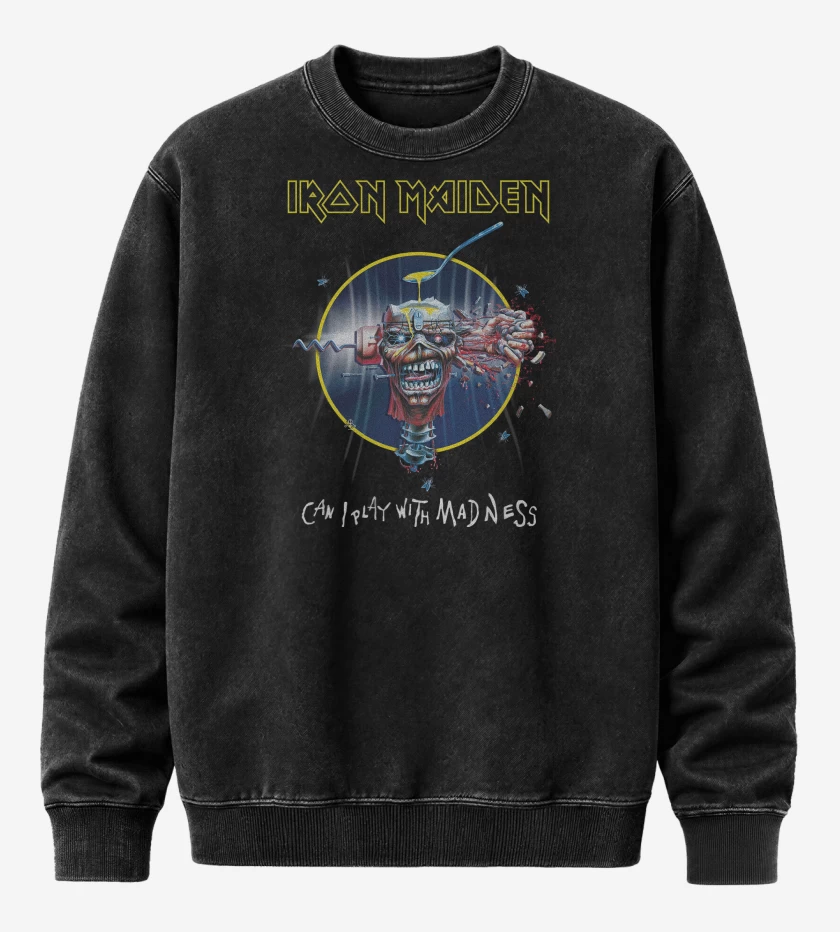 Poleron Polo Acid Wash Negro de Iron Maiden Can I Play with Madeness