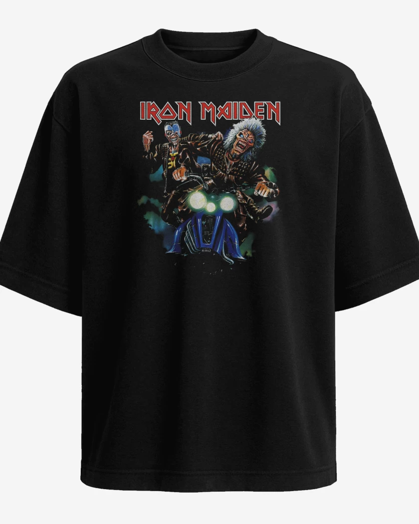 Polera Oversize Negro de Iron Maiden Eddie Motor