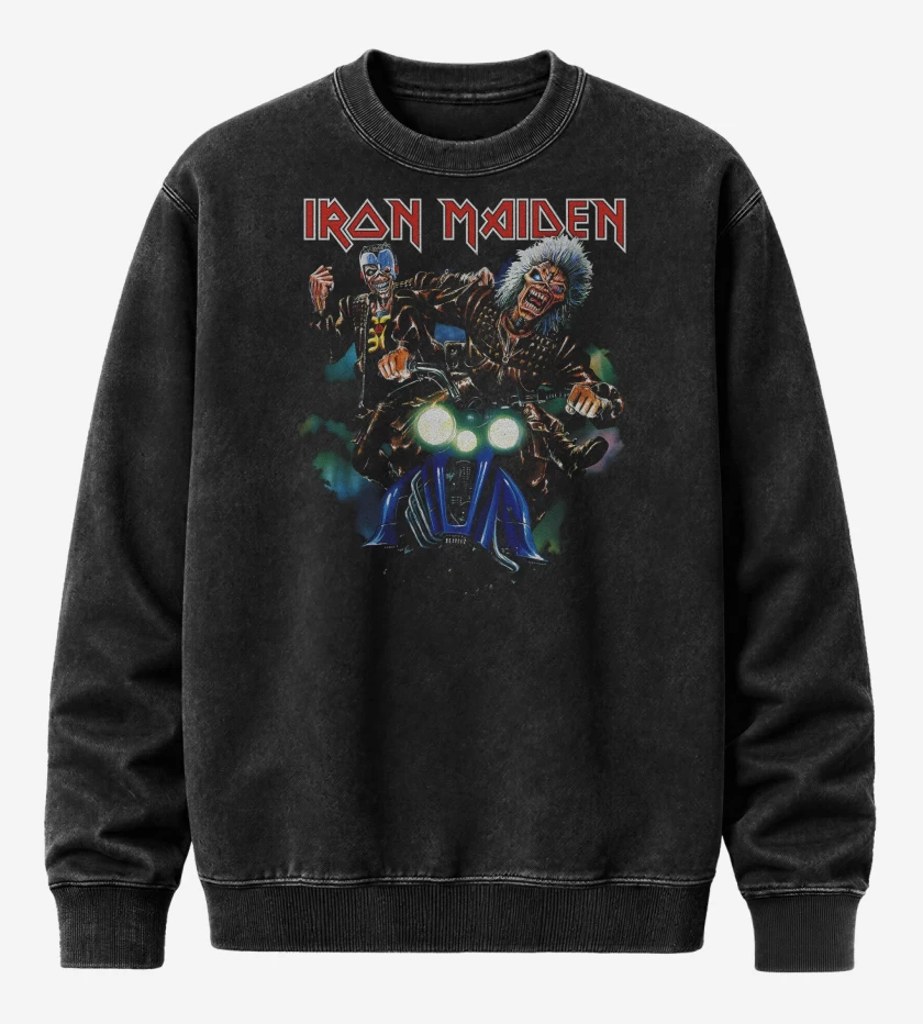 Poleron Polo Acid Wash Negro de Iron Maiden Eddie Motor