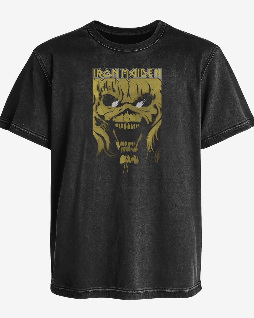 Polera desgastada Negro de Iron Maiden Eddie Yellow