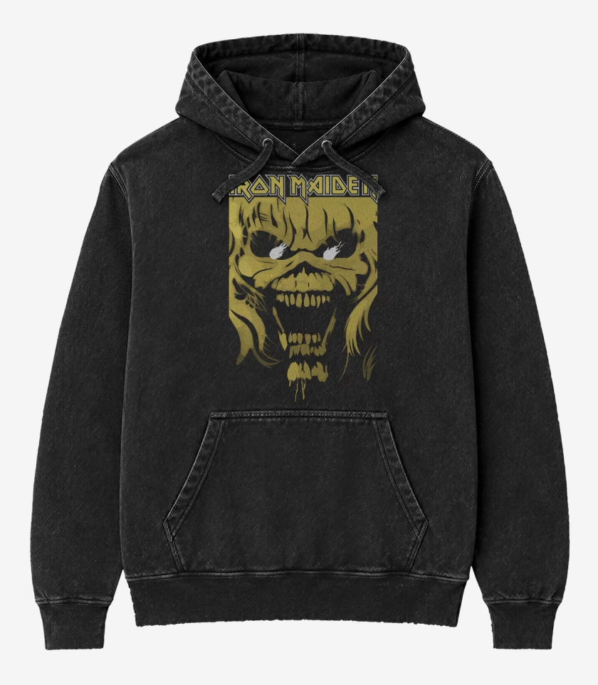 Poleron Canguro Acid Wash Negro de Iron Maiden Eddie Yellow
