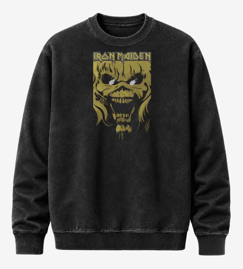 Poleron Polo Acid Wash Negro de Iron Maiden Eddie Yellow