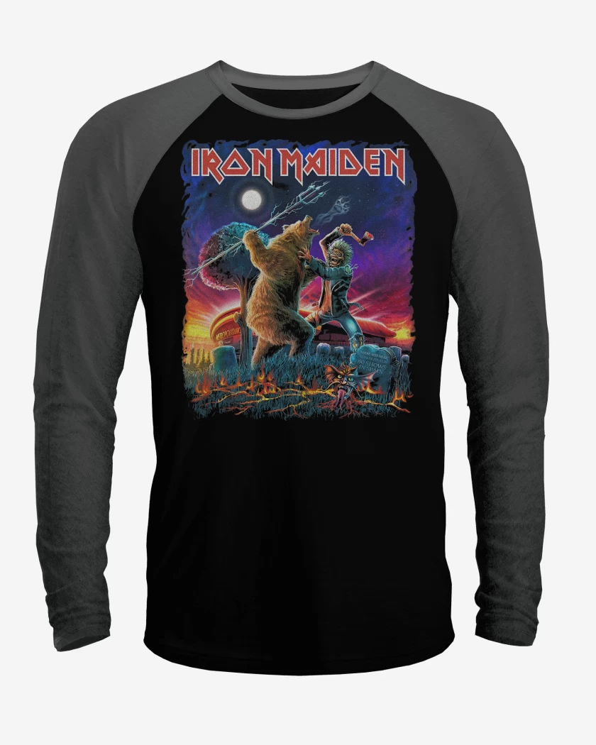 Polera Raglan Negro / Negro Heather de Iron Maiden Madrid