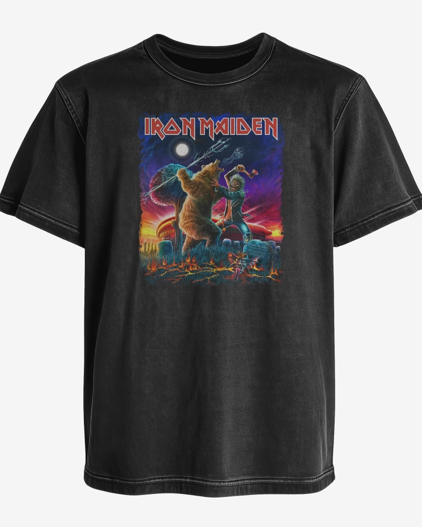 Polera desgastada Negro de Iron Maiden Madrid