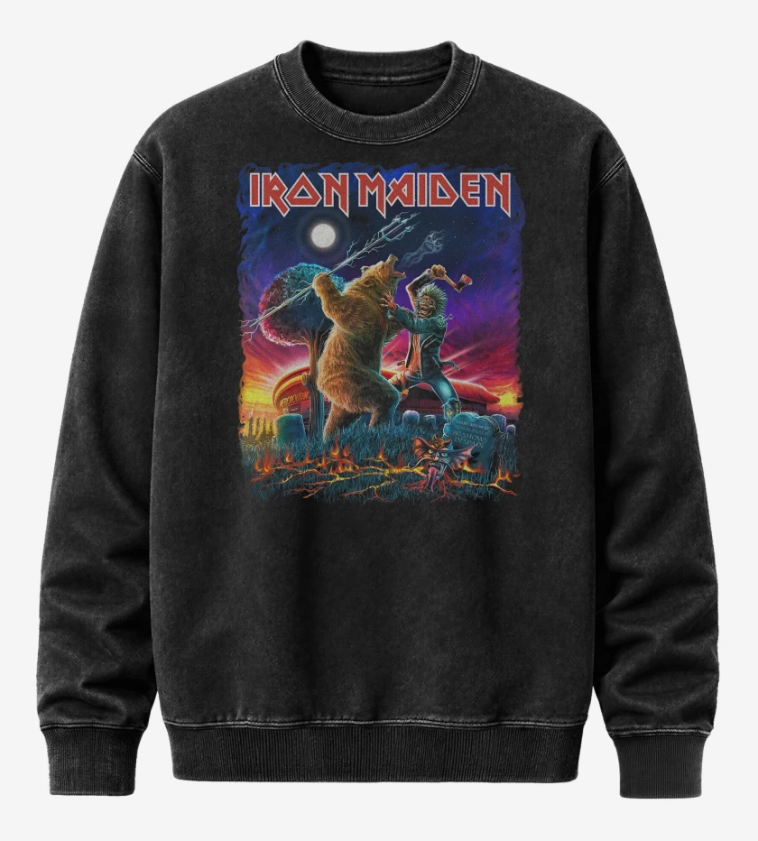 Poleron Polo Acid Wash Negro de Iron Maiden Madrid