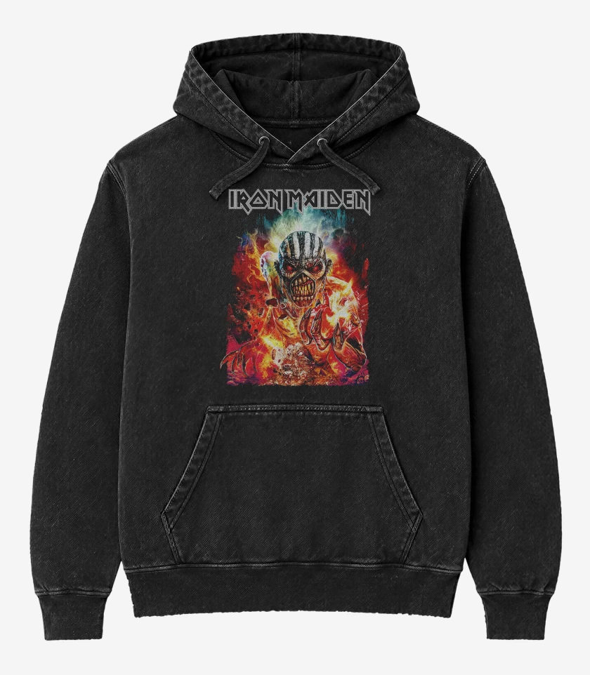 Poleron Canguro Acid Wash Negro de Iron Maiden Book