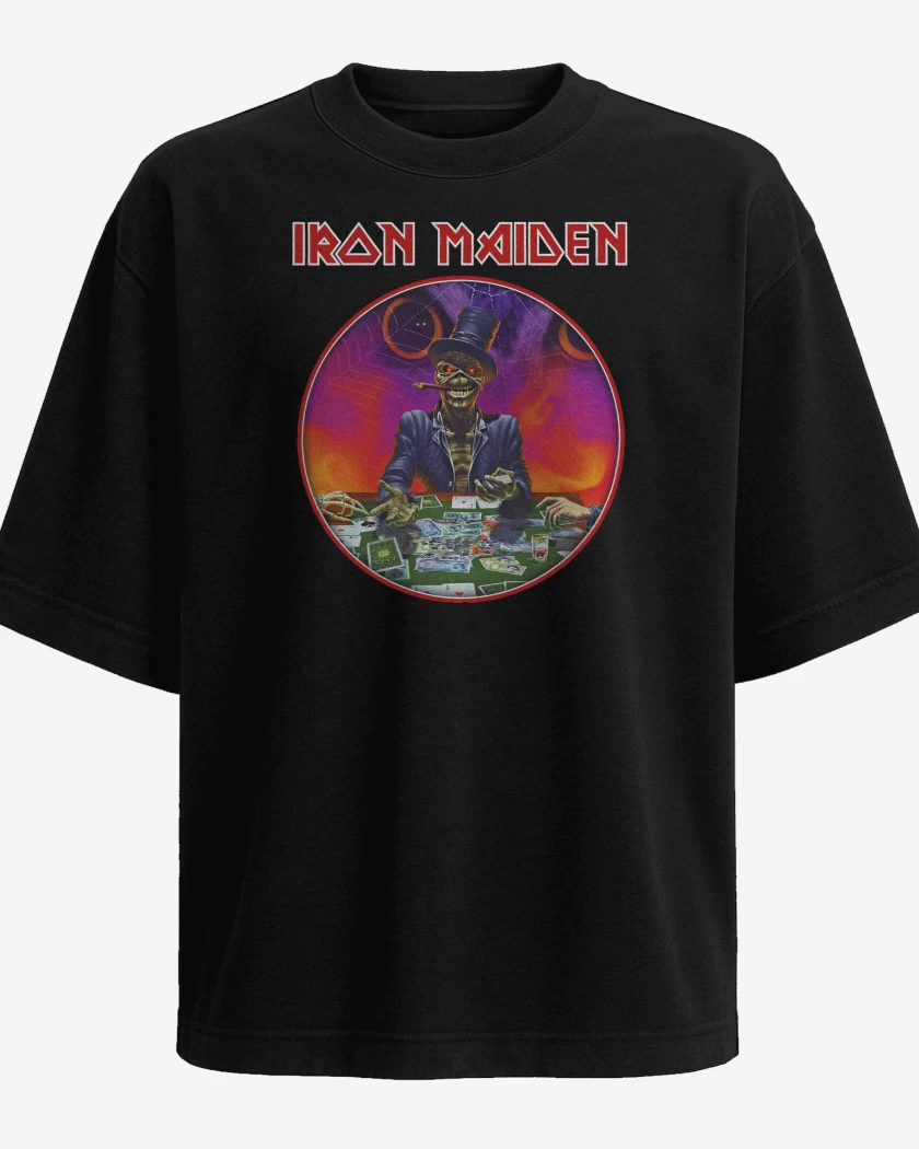 Polera Oversize Negro de Iron Maiden Poker