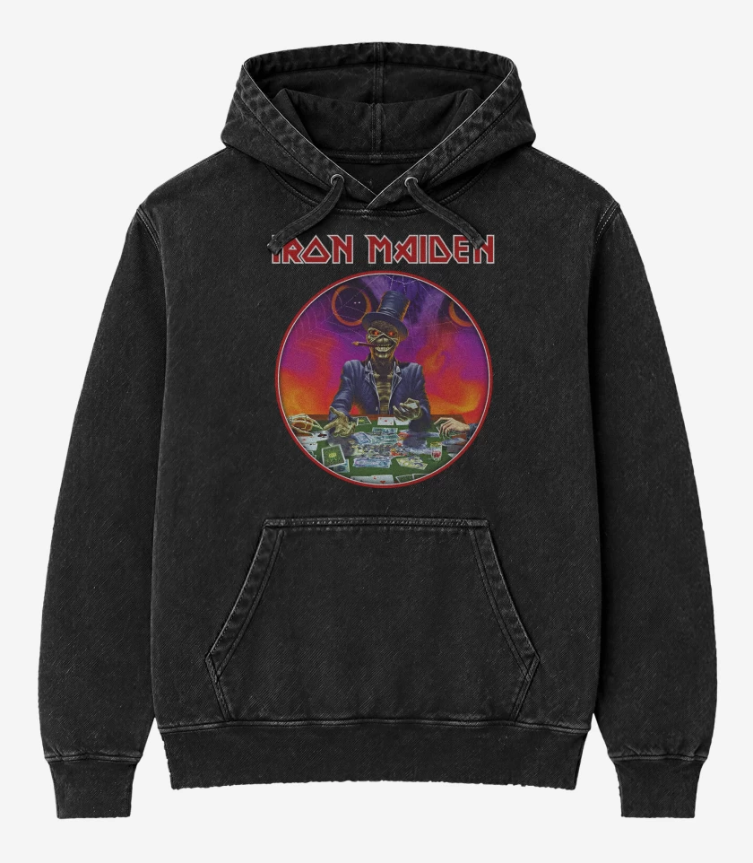 Poleron Canguro Acid Wash Negro de Iron Maiden Poker