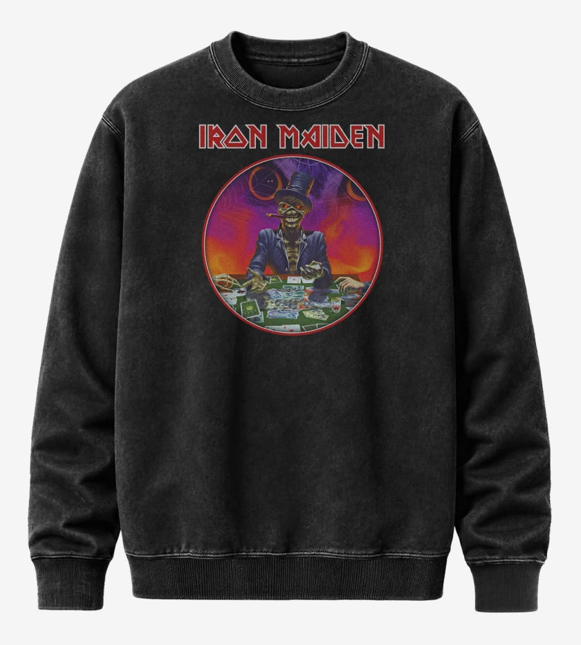 Poleron Polo Acid Wash Negro de Iron Maiden Poker