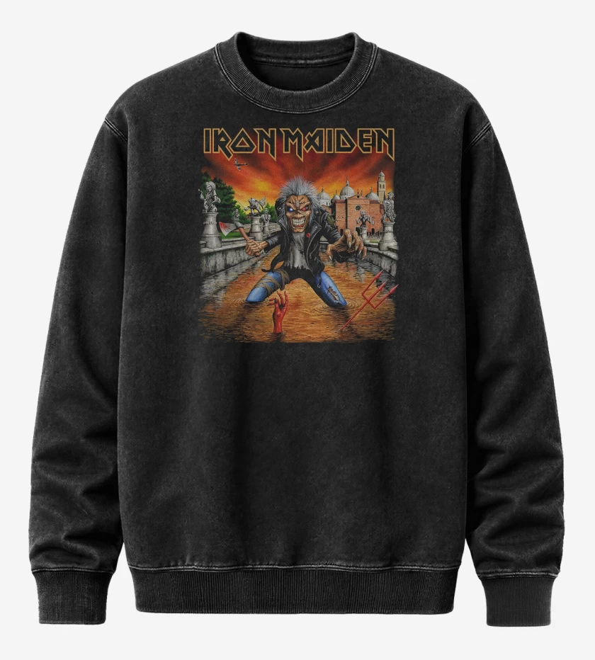 Poleron Polo Acid Wash Negro de Iron Maiden Eddie Killer