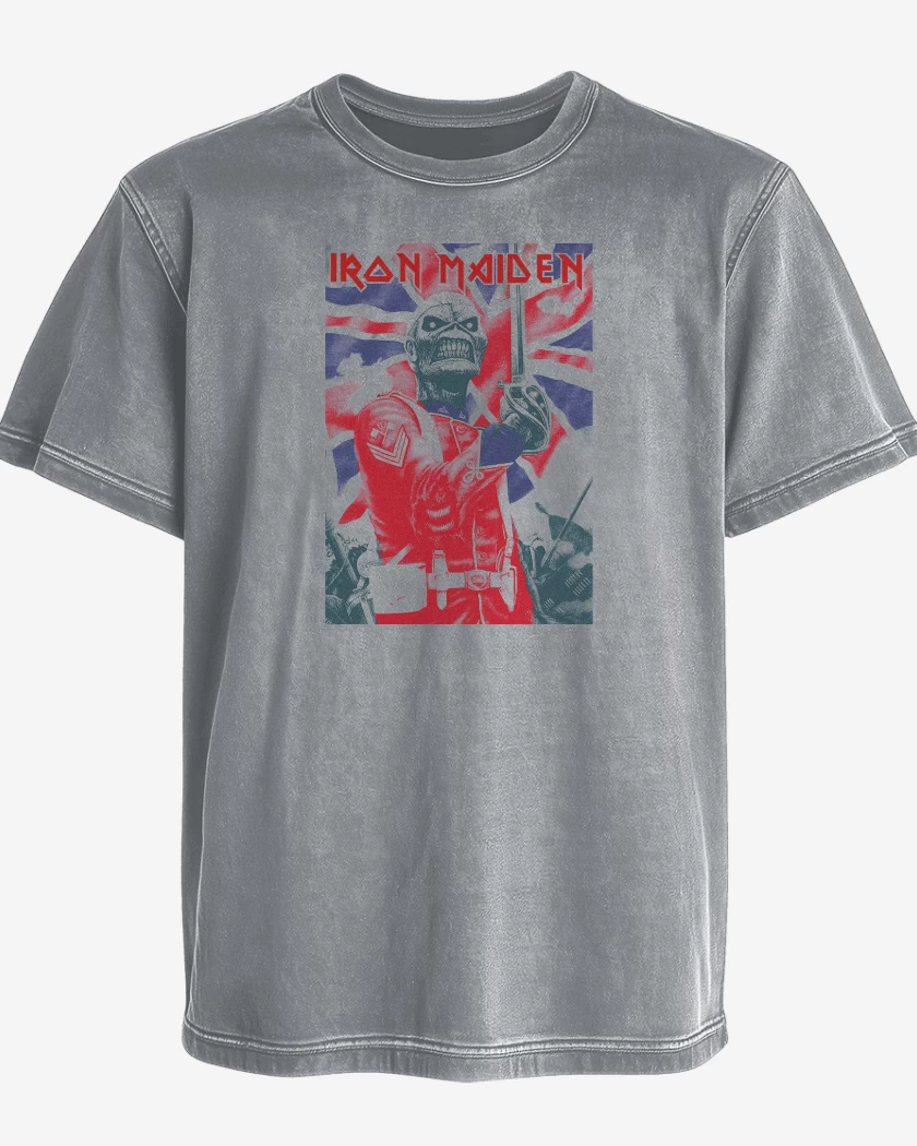 Polera desgastada Gris Melange de Iron Maiden EDDIE Soldier