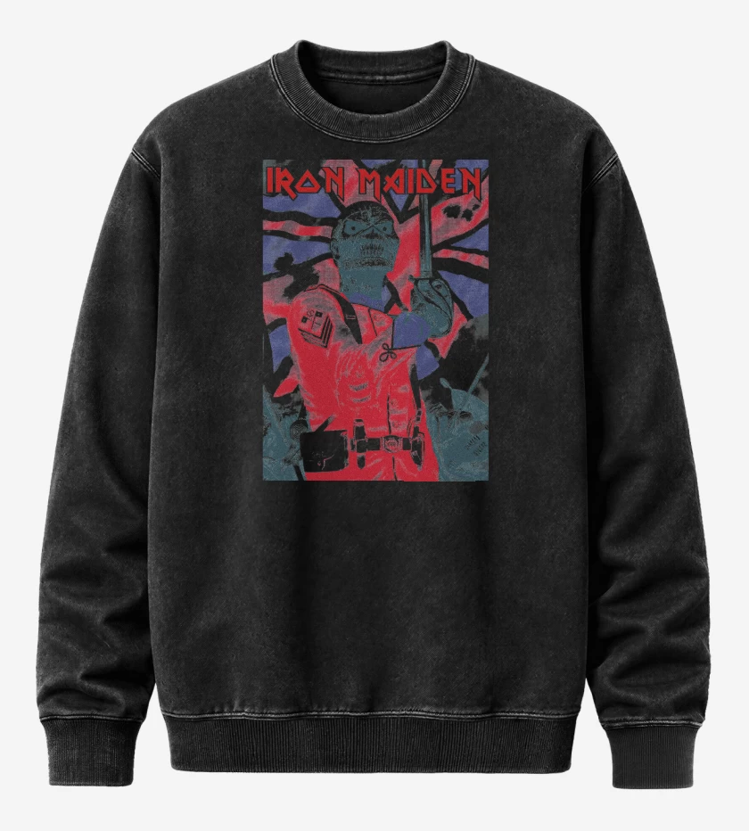 Poleron Polo Acid Wash Negro de Iron Maiden EDDIE Soldier
