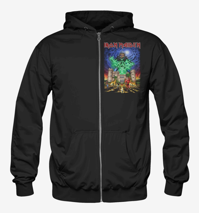 Poleron Canguro con cierre Negro de Iron Maiden Castle