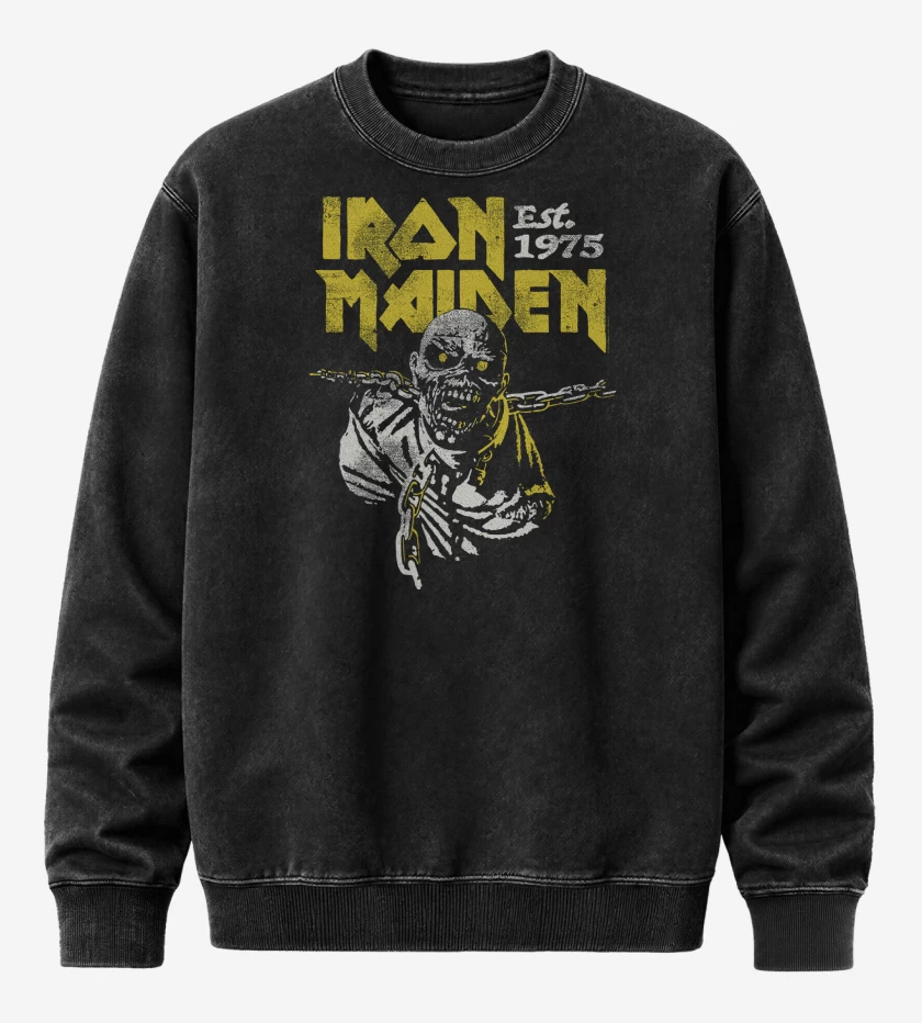 Poleron Polo Acid Wash Negro de Iron Maiden Piece 
