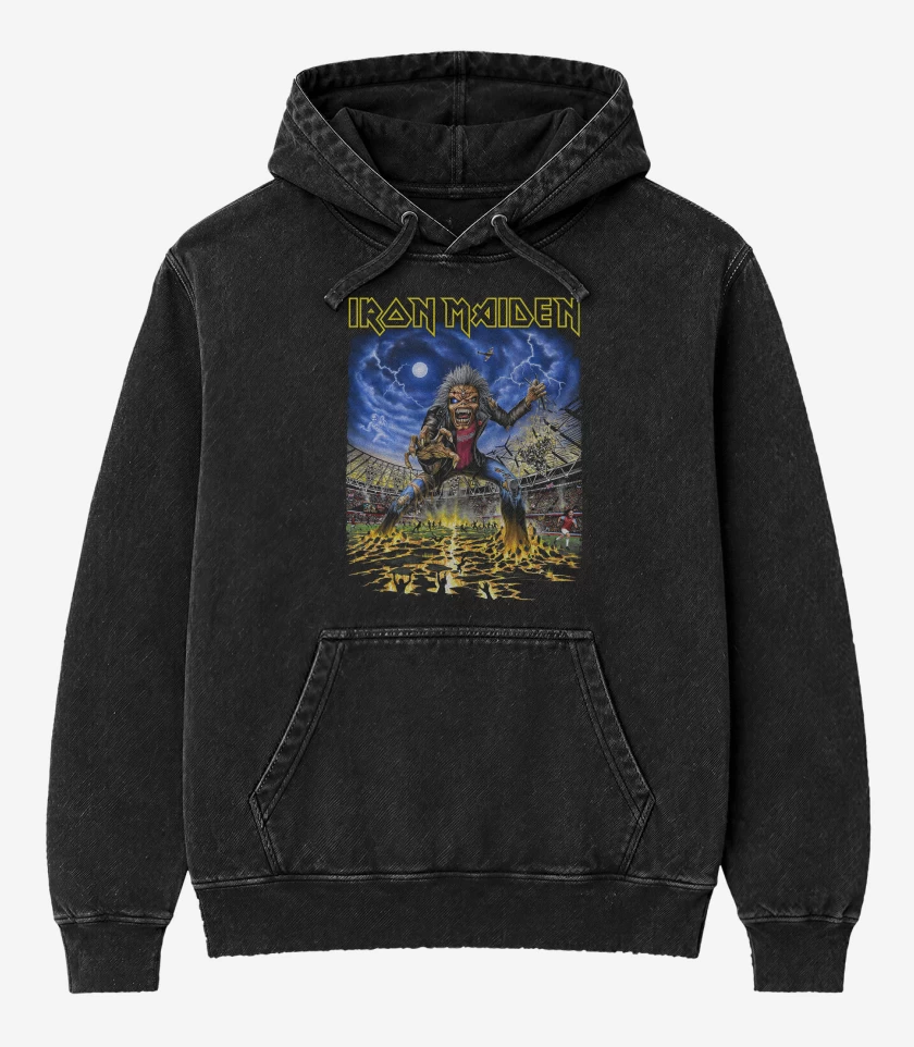 Poleron Canguro Acid Wash Negro de Iron Maiden West Ham
