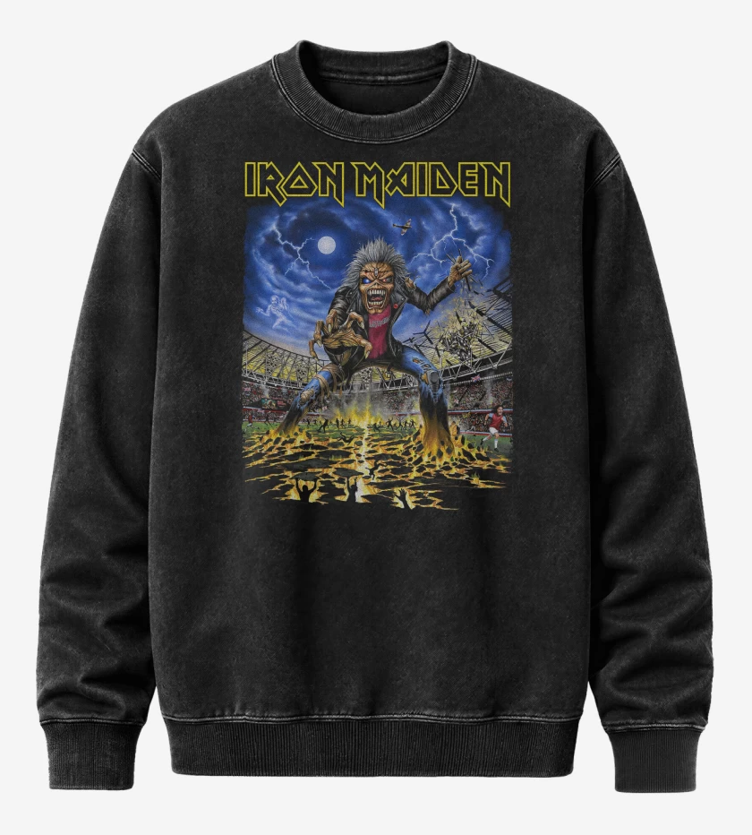 Poleron Polo Acid Wash Negro de Iron Maiden West Ham