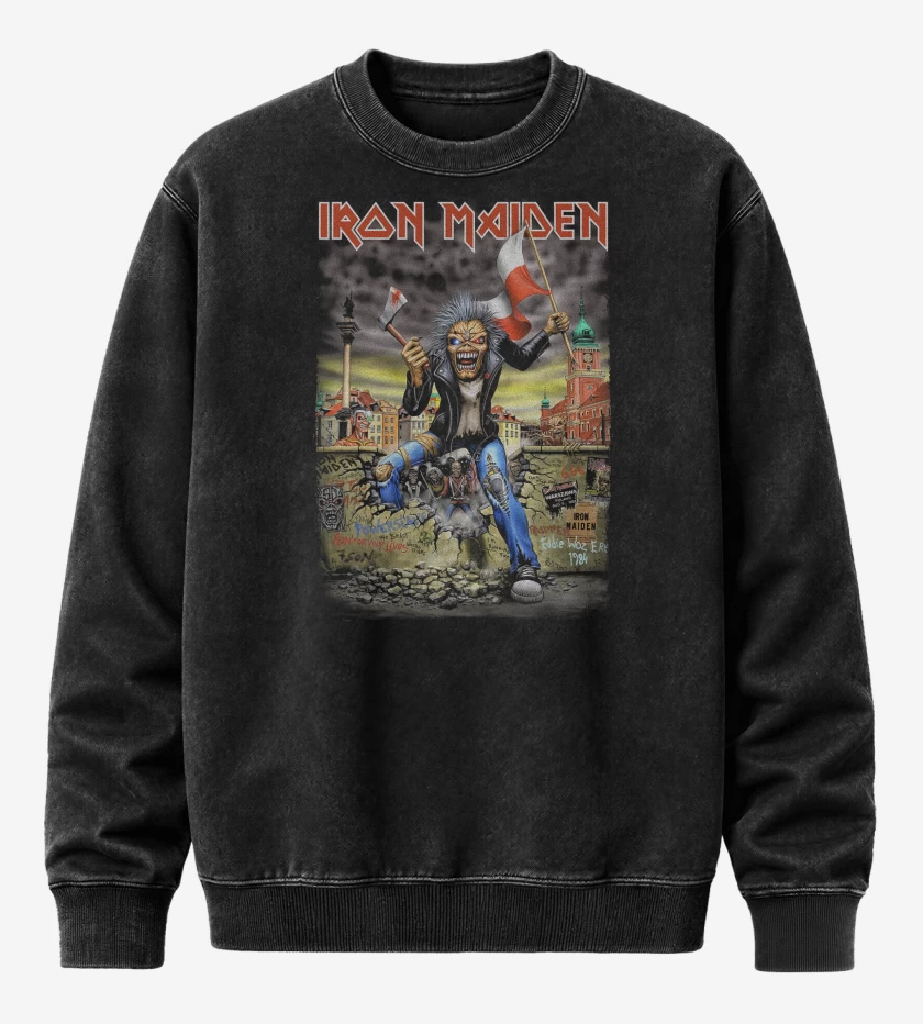 Poleron Polo Acid Wash Negro de Iron Maiden Polonia