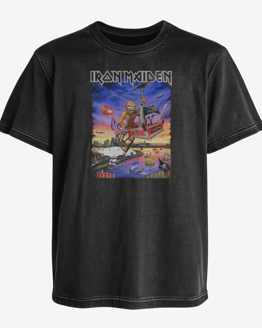 Polera desgastada Negro de Iron Maiden Eddie TOUR