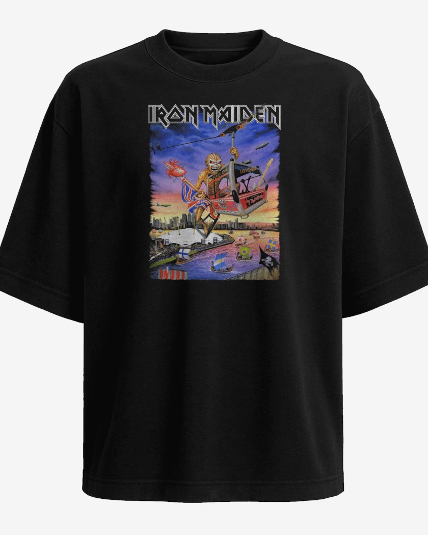 Polera Oversize Negro de Iron Maiden Eddie TOUR