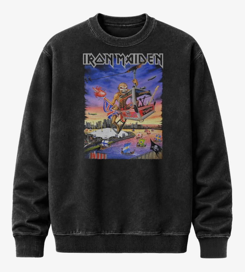 Poleron Polo Acid Wash Negro de Iron Maiden Eddie TOUR