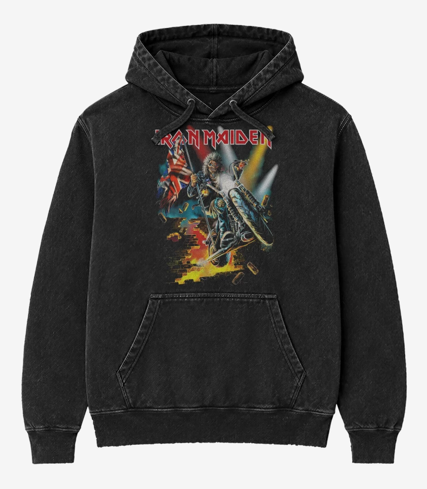 Poleron Canguro Acid Wash Negro de Iron Maiden Eddie England