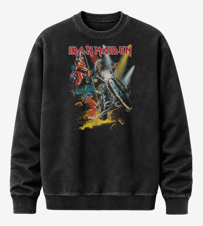 Poleron Polo Acid Wash Negro de Iron Maiden Eddie England