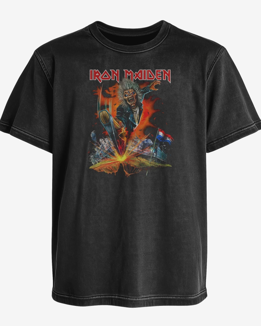 Polera desgastada Negro de Iron Maiden Paises Bajos