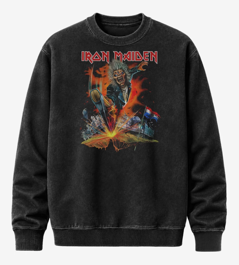 Poleron Polo Acid Wash Negro de Iron Maiden Paises Bajos