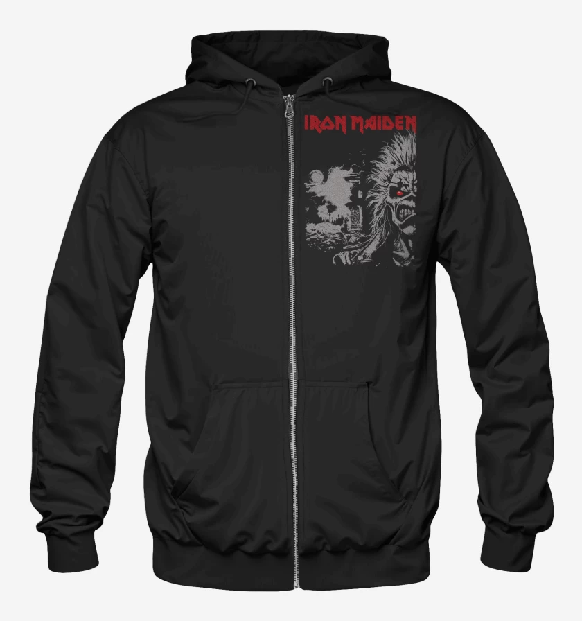 Poleron Canguro con cierre Negro de Iron Maiden Est 1975