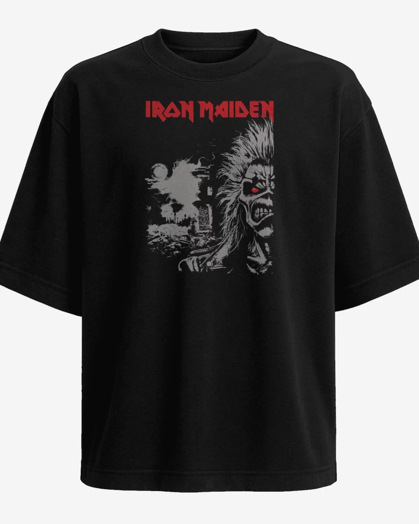 Polera Oversize Negro de Iron Maiden Est 1975