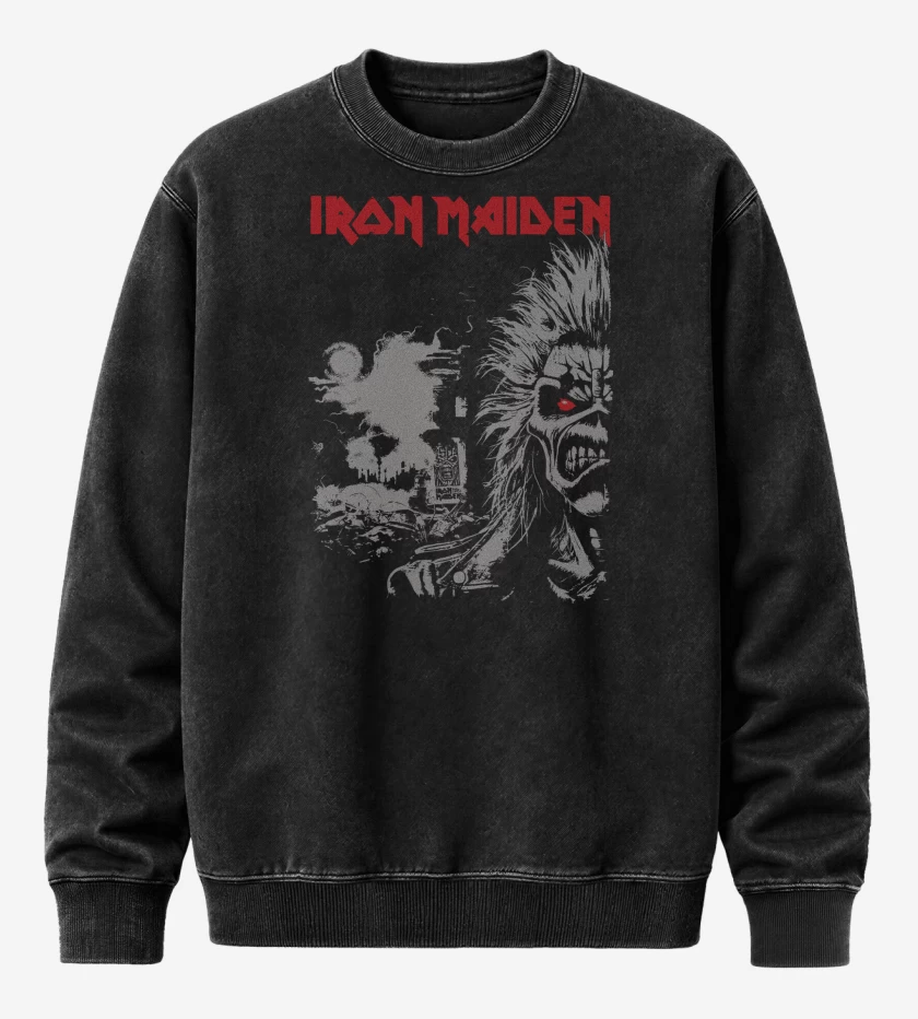 Poleron Polo Acid Wash Negro de Iron Maiden Est 1975