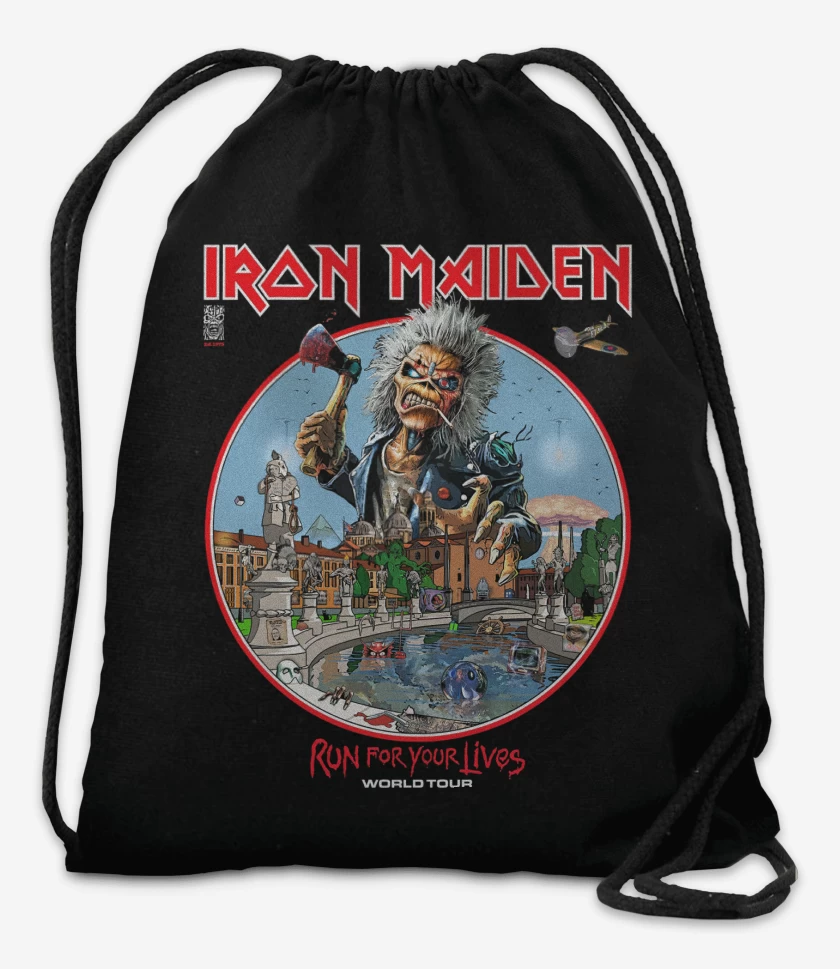 Mochila Negro de Iron Maiden Run For Your Lives World