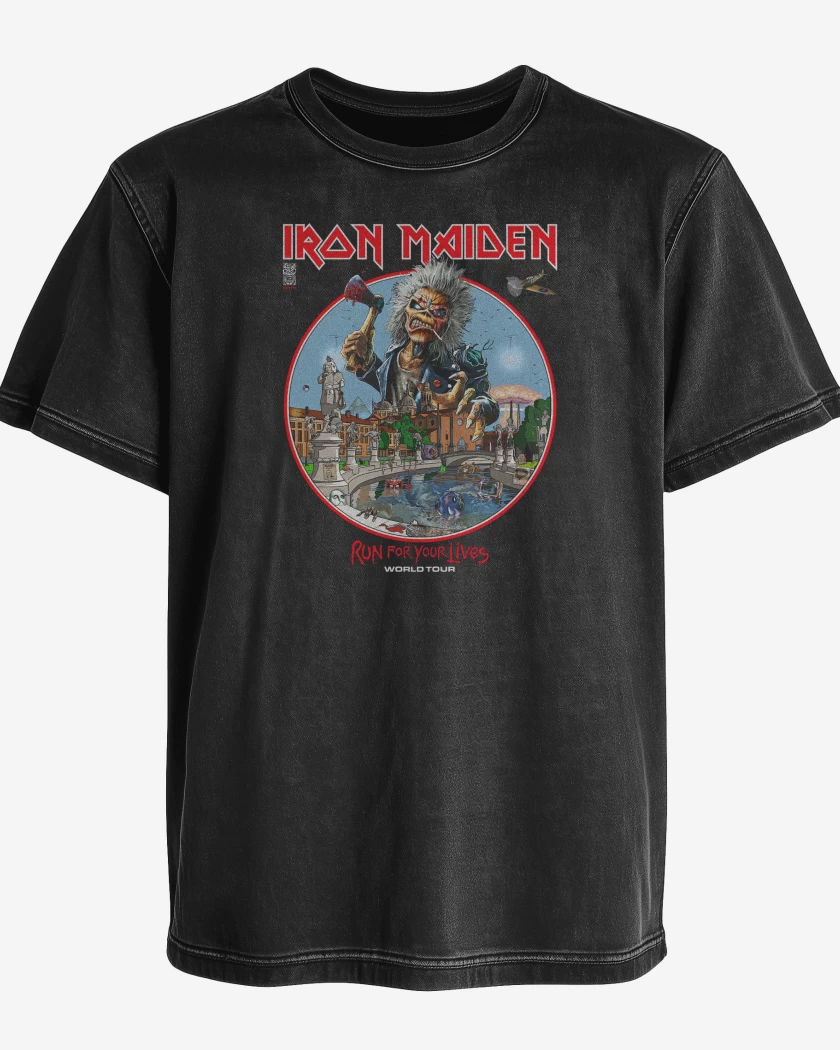 Polera desgastada Iron Maiden Run For Your Lives World