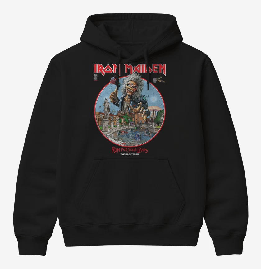 Poleron Canguro básico Negro de Iron Maiden Run For Your Lives World