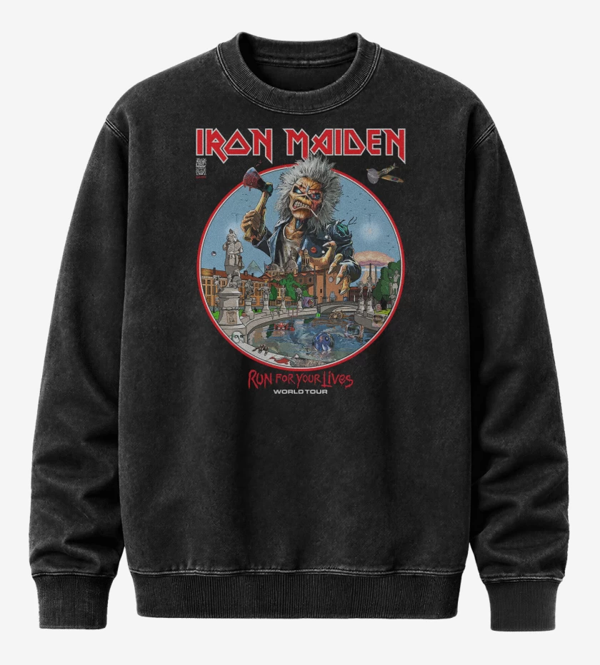 Poleron Polo Acid Wash Negro de Iron Maiden Run For Your Lives World