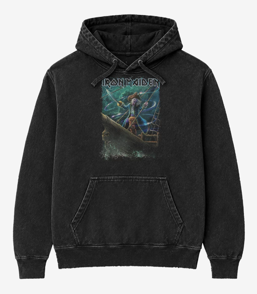 Poleron Canguro Acid Wash Negro de Iron Maiden Rime of the Ancient Mariner