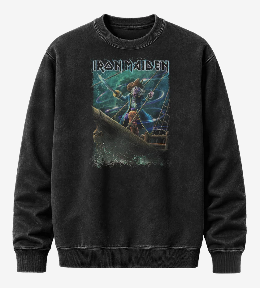 Poleron Polo Acid Wash Negro de Iron Maiden Rime of the Ancient Mariner