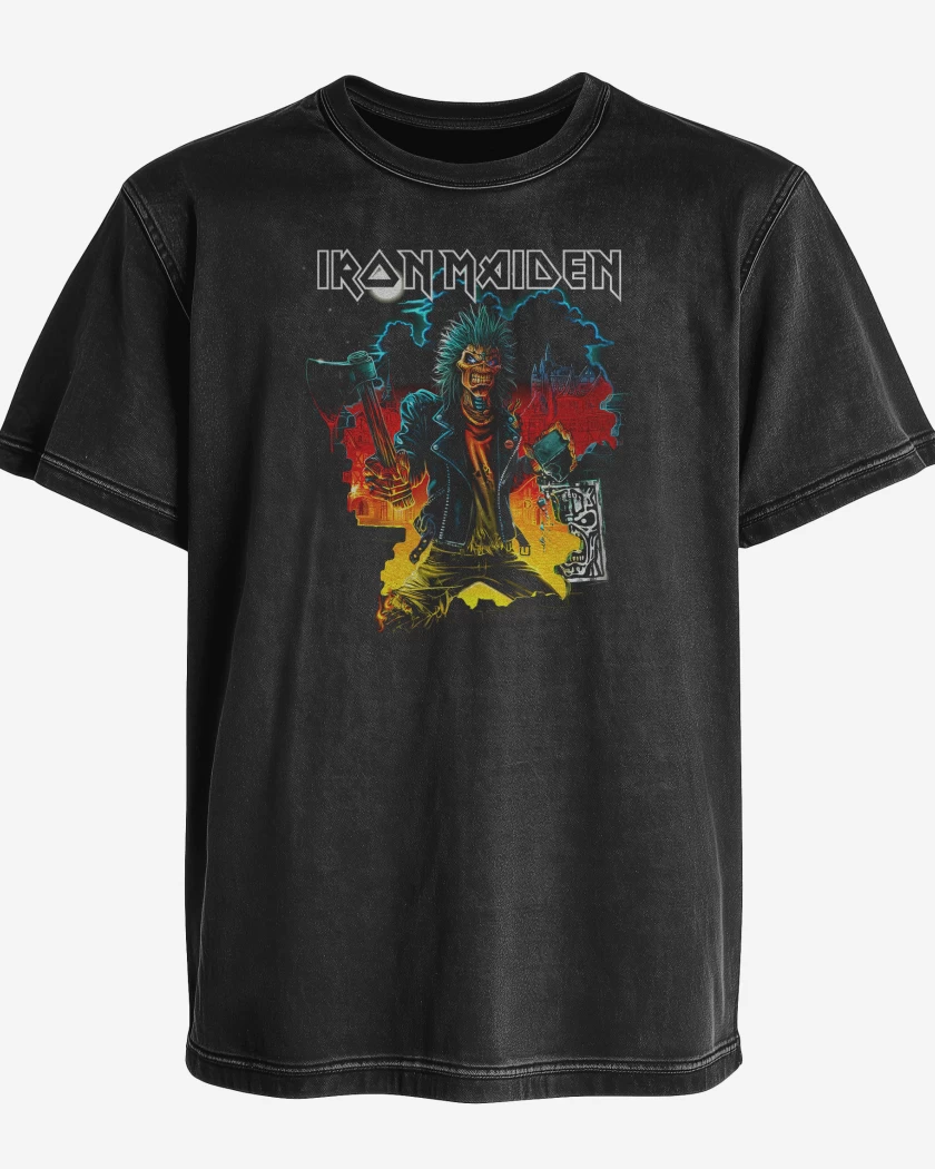 Polera desgastada Negro de Iron Maiden Break the Wall