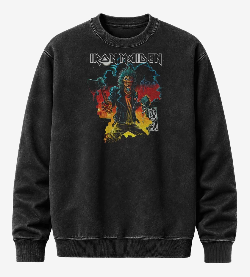 Poleron Polo Acid Wash Negro de Iron Maiden Break the Wall